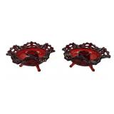 Pair of Fenton Glass Ruby Red Glass Basket Weave