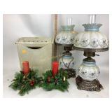 Pair of electric lamps - both power on, Christmas