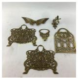 Brass butterfly wall decor, brass finial, flat