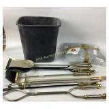 New blanket, fireplace tools, trash can