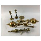 Brass wall sconce - broken, brass candle sticks,