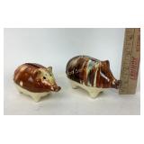 (2) drip glazed pottery pig coin banks, antique,