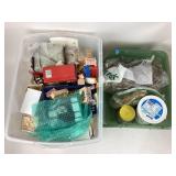 Doll house furniture items, rocks, sea shells.