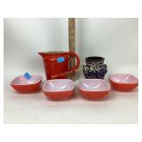 Pyrex square bowls, universal Cambridge pitcher.