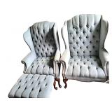 [2] Tufted velvet high back chairs, one foot