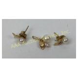 14K gold, pearl, & diamond chip earrings &
