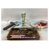 Lennox porcelain basket. Pyrex bowl. Silver plate