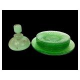 Uranium glass plates. Jade green alabastro perfume