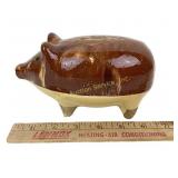 Drip glazed pottery pig coin bank, antique,
