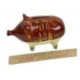 Drip glazed pottery pig coin bank, antique,