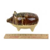 Drip glazed pottery pig coin bank, antique,