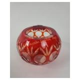 Bohemian red cut to clear candle holder