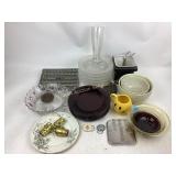 Clear glass divided plates, red plates, ruby red