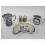 MA Hadley pottery. Crescent tray, mug, syrup