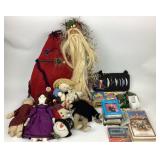 Christmas items. Jumanji VHS. Eight track tapes,