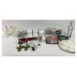 Haviland France plate, Eau de Vie bottle, marbles,