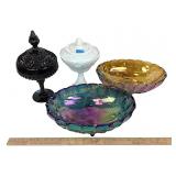 Black amethyst compote with lid, milk glass