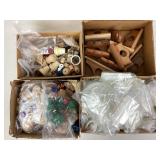 Wooden crafting items, small plastic bags.