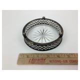 Cut glass dish with sterling footed holder -