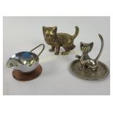 Brass cat, cat ring holder and mixed metal coal