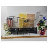 Wire whale shelf. Lamp. Wool roller kit. Office