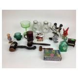 Uranium glass champagne cup. Glass jar, porcelain