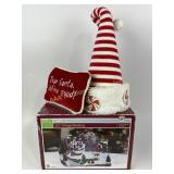 LED village skating, Santa pillow. Christmas hat.