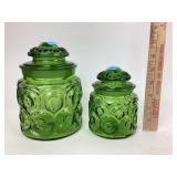 MCM avocado green glass canister jars moon