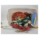 Extension cords. Rubbermaid tote.