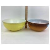 [2] Pyrex mixing bowls, yellow and brown