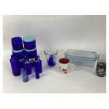 Noxzema jars with lids, Fire King Covered loaf