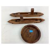 [2]Wooden shuttle for loom, Decatur pot saucer