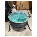 Large Iron and Copper Cauldron on Stand