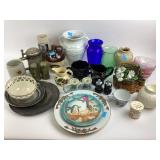 Pink glass dishes, vases, beer steins, plates,