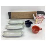 Pampered chef bbq veggie rack. Fiestaware cups.