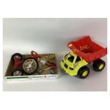 Tonka plastic dump truck, trike toy