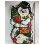 Wood pressed board snowman sign