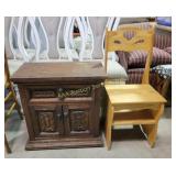 Carved Side table, 24Hx24Wx13D, chair/step ladder