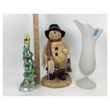 Christmas Snowman and tree  figurines. Frosted