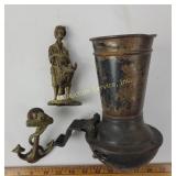 Horn with bracket. Brass anchor door knocker.