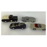 Diecast truck bank, Porsche, plastic corvettes