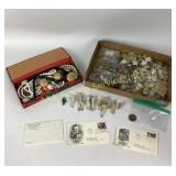 Porcelain dolls, watch crystals, Used stamps,