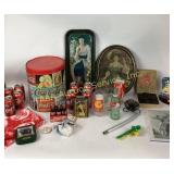 Cast iron door stop. Coca-Cola trays containers,