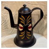 Pennsylvania Dutch Tole Painted Tin Coffee Pot, 13