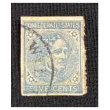 Confederate States 5 Cents Blue Postage Stamp