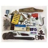 Railroad iron spikes.  CSX lapel pins.  Union