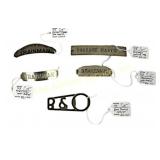 Railroad hat badges and tags.  B&O bottle opener