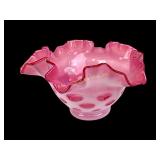 Fenton cranberry opalescent ruffled glass bowl
