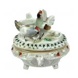 Victorian porcelain chicken rooster fairing box