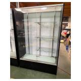 Black-framed glass display case with adjustable